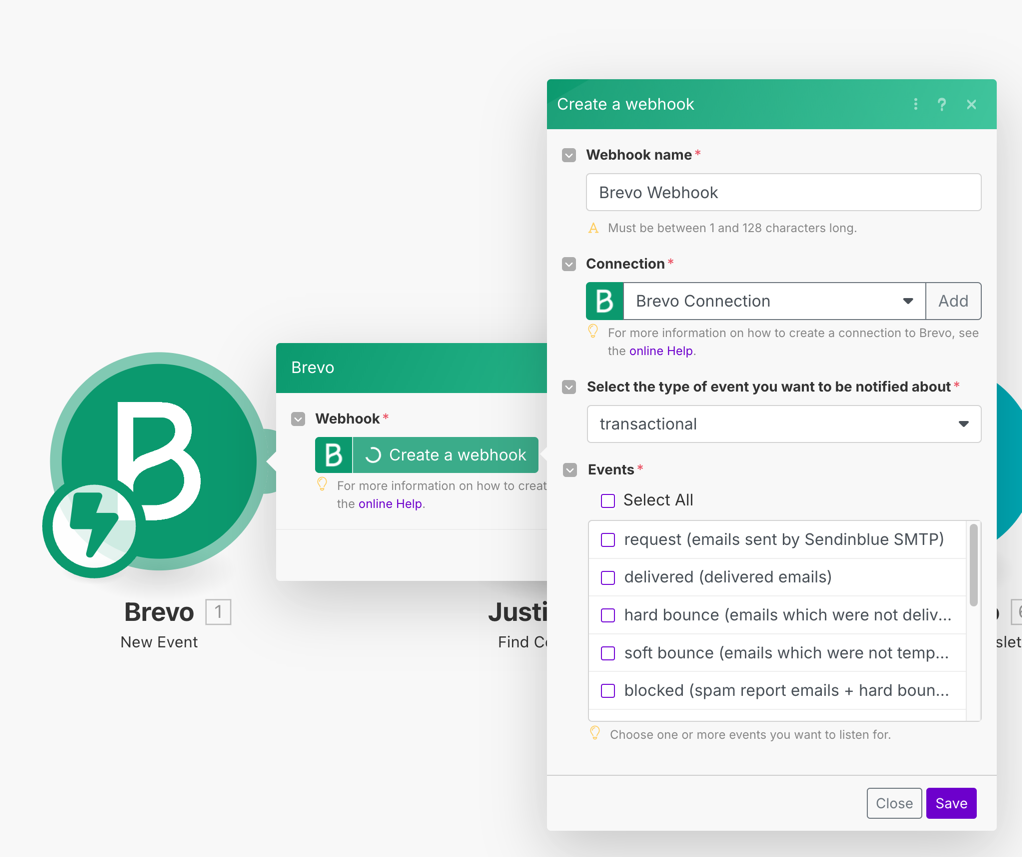 Screenshot - Configure Brevo Webhook